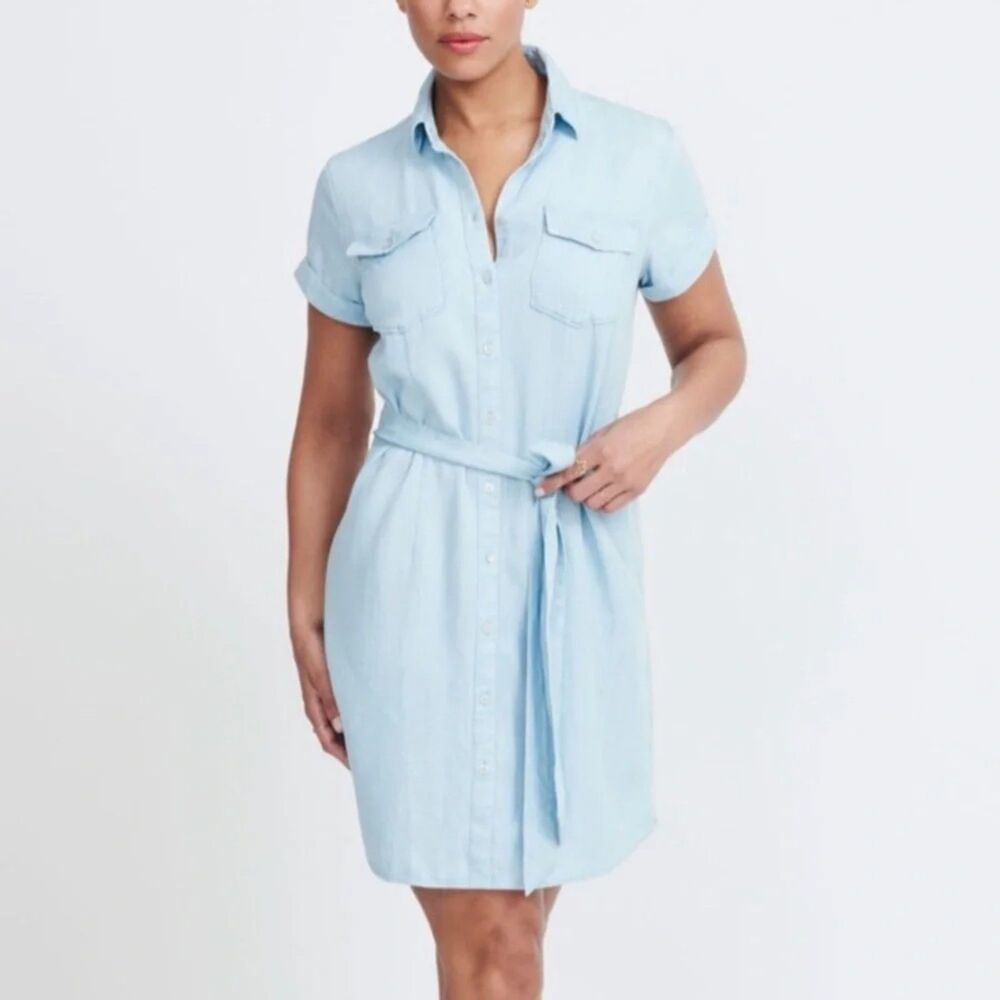 UNTUCKit Terry Chambray Belted Button Front Midi Shirt Dress Size 6